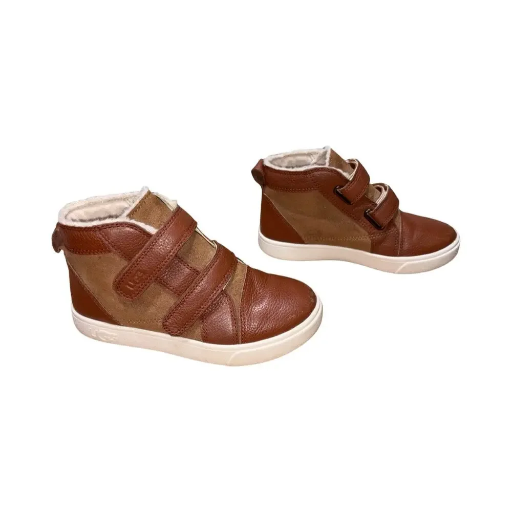 UGG Rennon II Chestnut Leather Suede Double-Strap Sneakers Size: US 13 Kids
